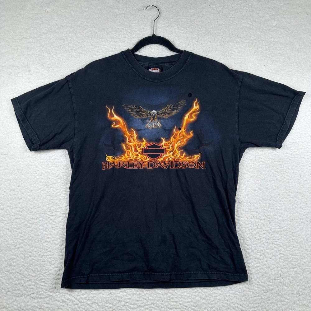 Harley Davidson T Shirt Men 2006 Eagle Flames Ketchikan Alaska L Moto Grunge Y2K